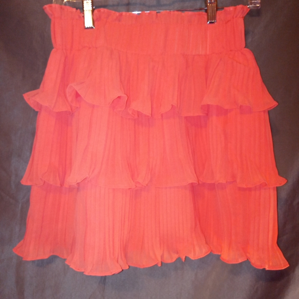 Pink lilly peach/orange ruffle layered hem mini skirt